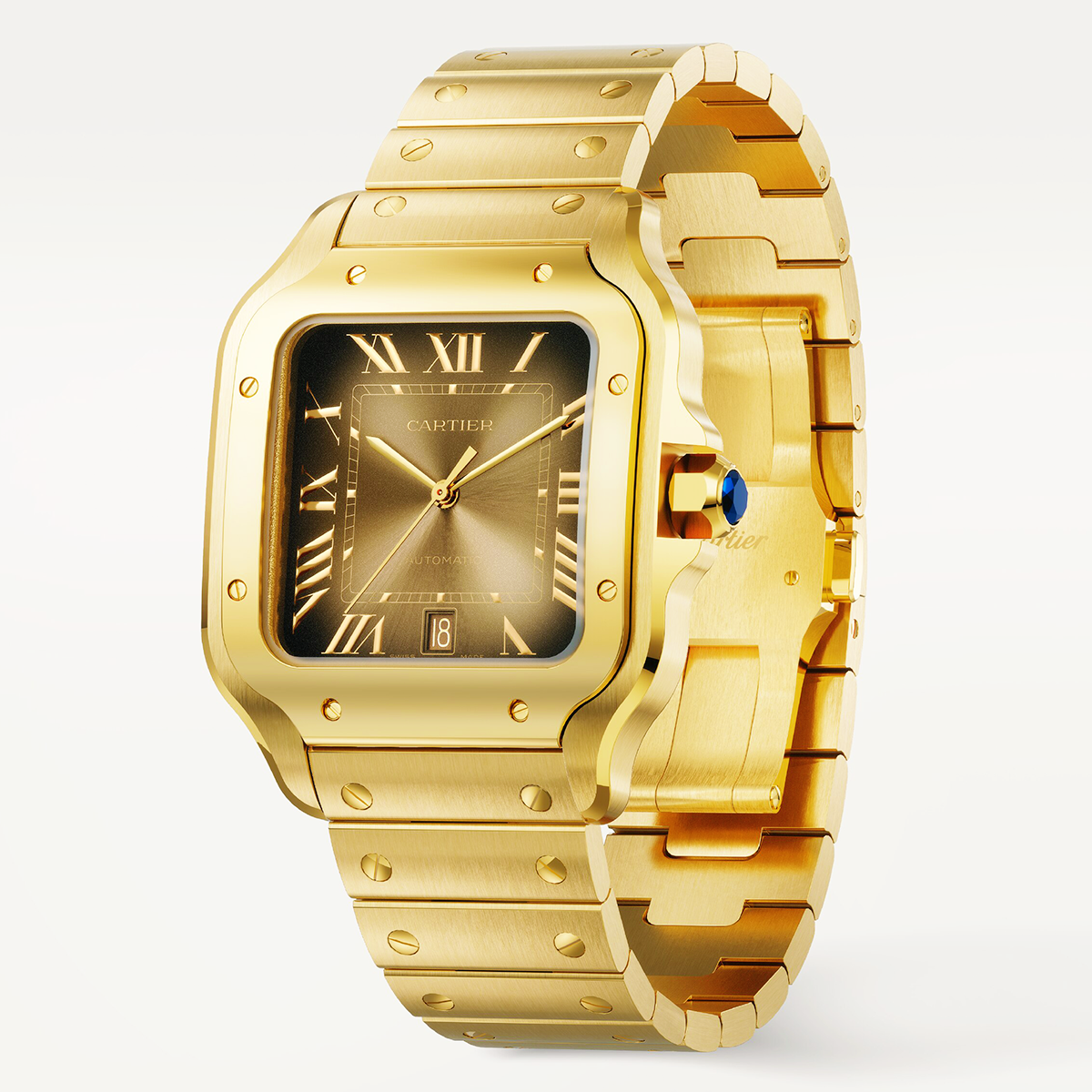 Santos de CT Large Brown Dial 18ct Yellow Gold Automatic Watch