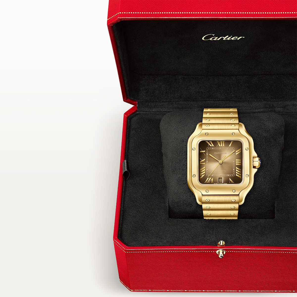 Santos de CT Large Brown Dial 18ct Yellow Gold Automatic Watch