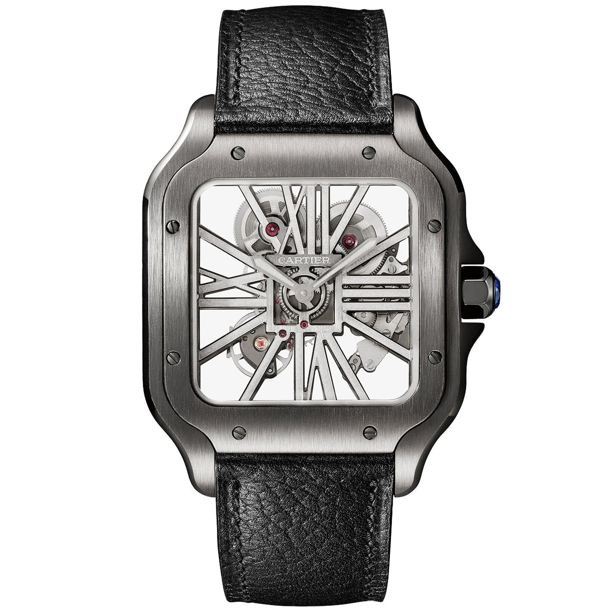 Santos de CT Large Skeleton Black ADLC Blue Strap Watch