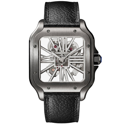 Santos de CT Large Skeleton Black ADLC Blue Strap Watch