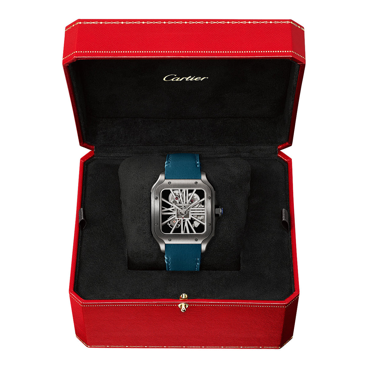 Santos de CT Large Skeleton Black ADLC Blue Strap Watch