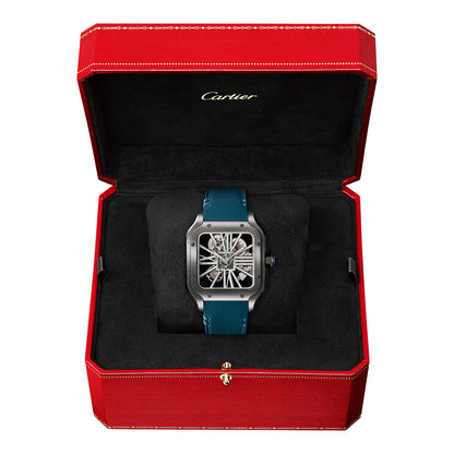Santos de CT Large Skeleton Black ADLC Blue Strap Watch