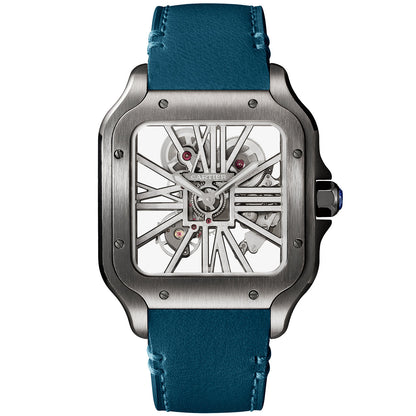 Santos de CT Large Skeleton Black ADLC Blue Strap Watch