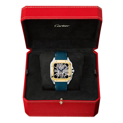 Santos de CT Large Skeleton Steel & 18ct Yellow Gold Strap Watch