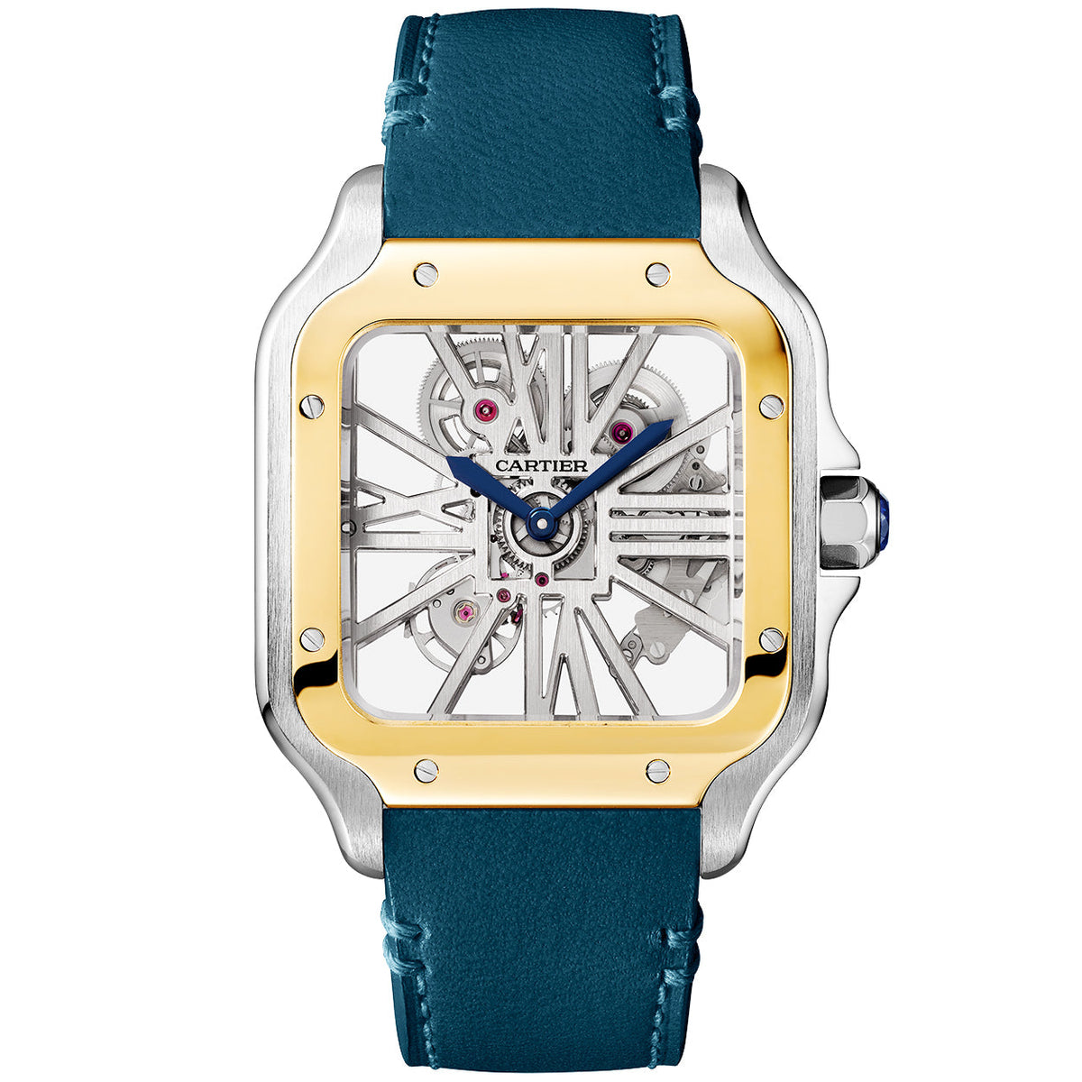 Santos de CT Large Skeleton Steel & 18ct Yellow Gold Strap Watch