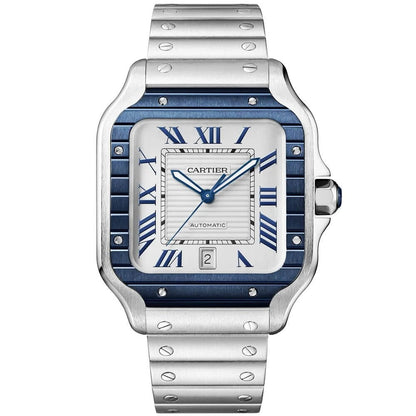 Santos de CT Large Steel & Silver/Blue Dial Men’s Automatic Watch