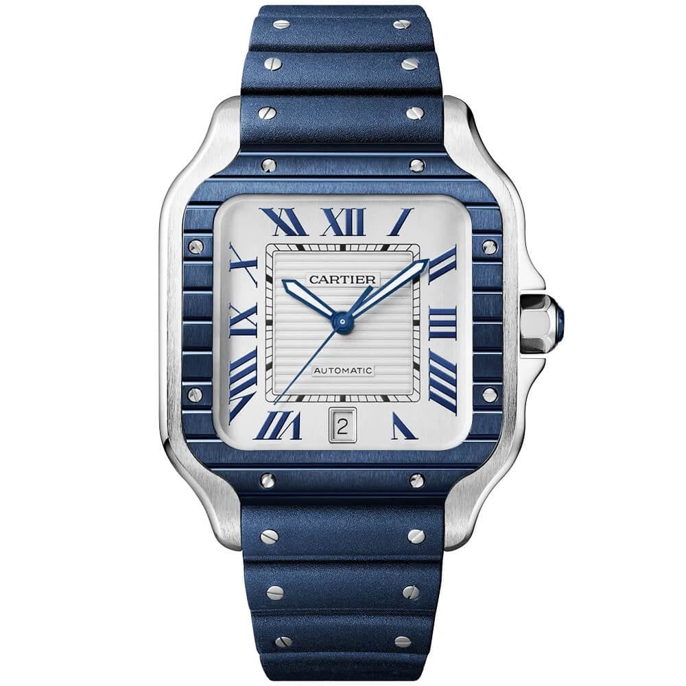 Santos de CT Large Steel & Silver/Blue Dial Men’s Automatic Watch