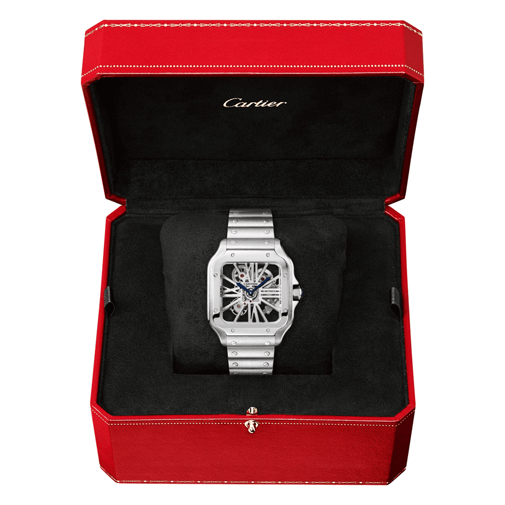 Santos de CT Large Steel Skeleton Dial Bracelet/Strap Watch