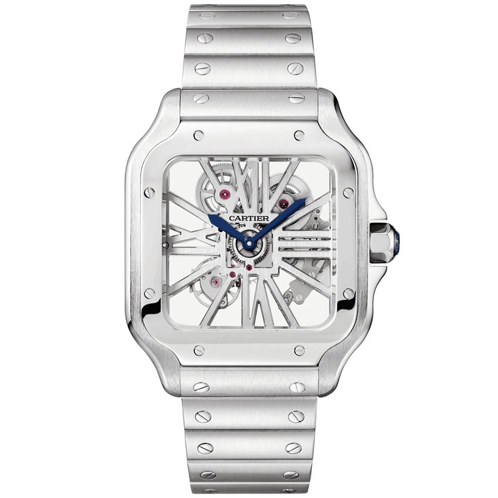 Santos de CT Large Steel Skeleton Dial Bracelet/Strap Watch