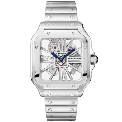 Santos de CT Large Steel Skeleton Dial Bracelet/Strap Watch