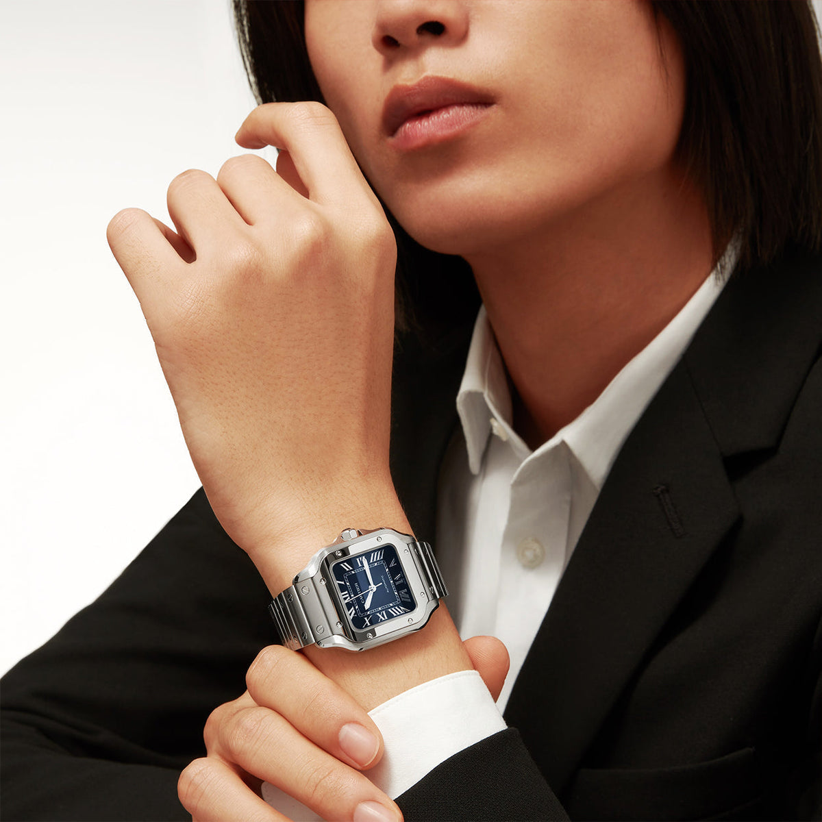 Santos de CT Medium Blue Dial Automatic Bracelet/Strap Watch