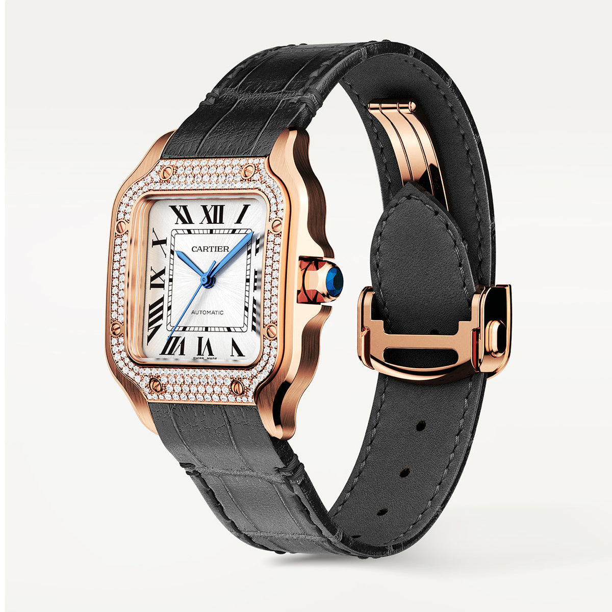 Santos de CT Medium Diamond Set Automatic 18ct Rose Gold Watch