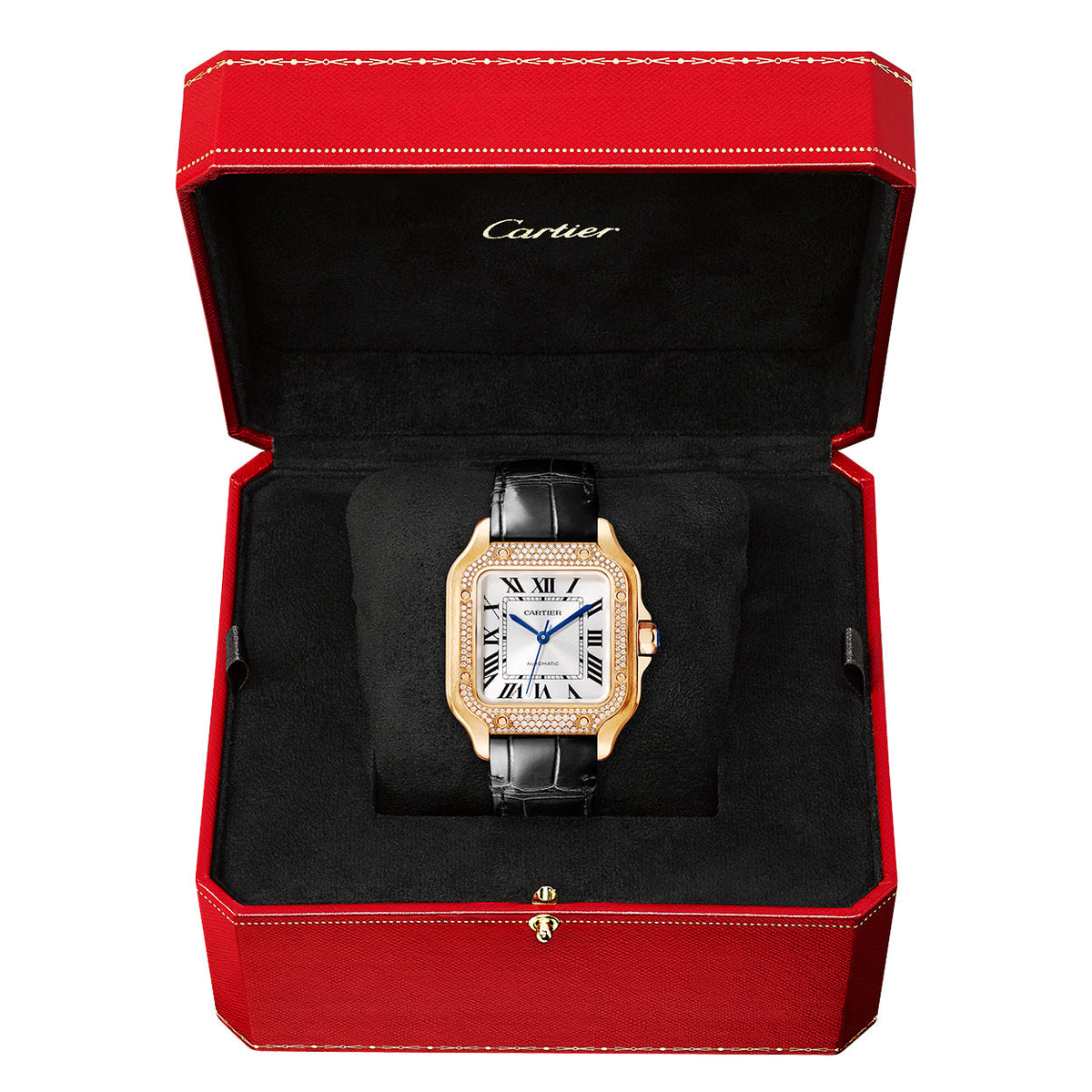 Santos de CT Medium Diamond Set Automatic 18ct Rose Gold Watch