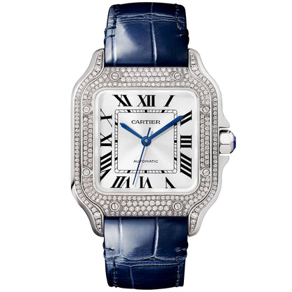 Santos de CT Medium Diamond Set Automatic 18ct White Gold Watch