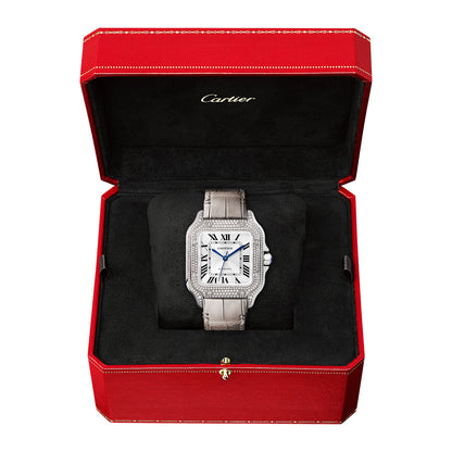 Santos de CT Medium Diamond Set Automatic 18ct White Gold Watch