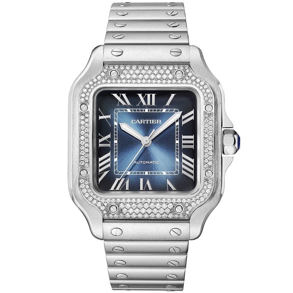 Santos de CT Medium Diamond Set Automatic Steel Bracelet/Strap Watch