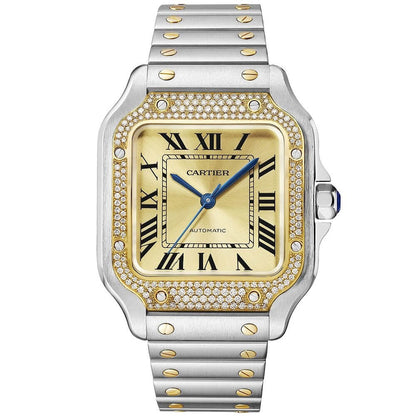 Santos de CT Medium Steel & 18ct Yellow Gold Diamond Set Watch