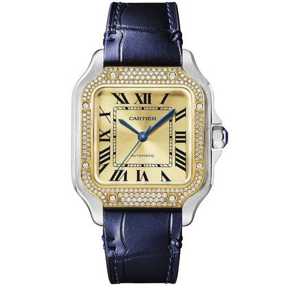 Santos de CT Medium Steel & 18ct Yellow Gold Diamond Set Watch