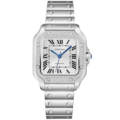 Santos de CT Medium Steel Diamond Set Bezel Bracelet/Strap Watch
