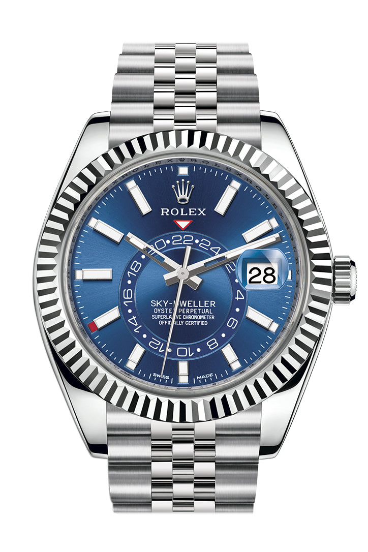 Sky Dweller Blue Dial 18K White Gold Bezel Steel Jubilee Men’s Watch 326934
