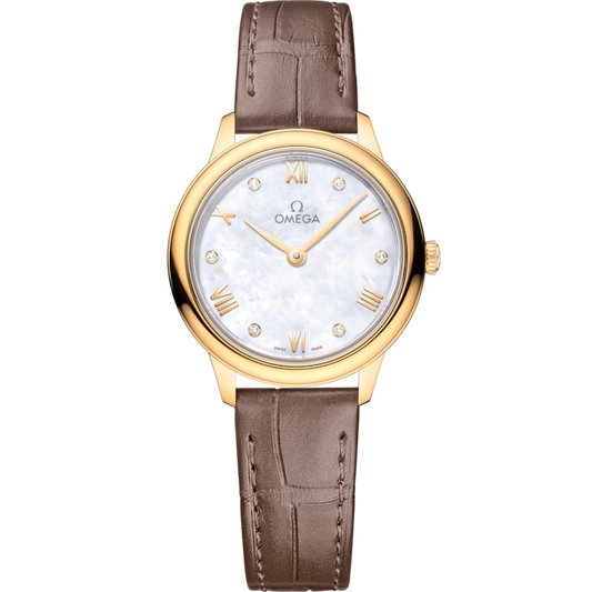 Omega De Ville Prestige 27.5 mm Yellow Gold White Dial Strap 434.53.28.60.55.002