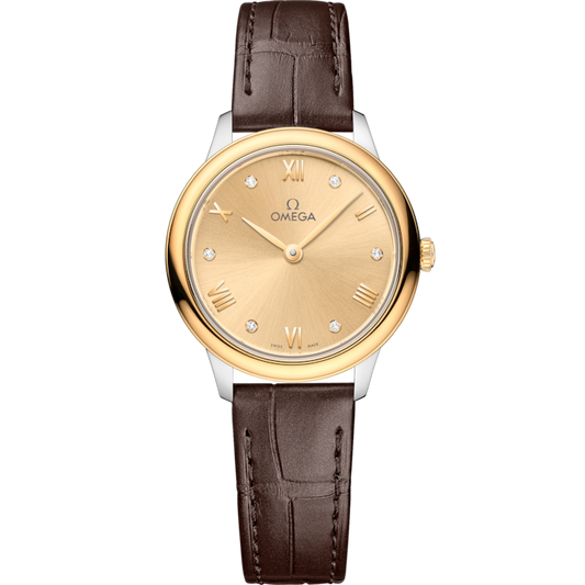 Omega De Ville Prestige 27.5 mm Steel Yellow Gold Yellow Dial Strap 434.23.28.60.58.001