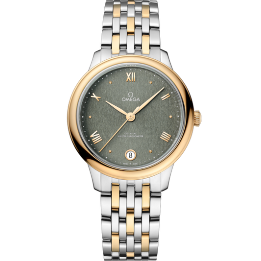 Omega De Ville Prestige 34 mm Steel Yellow Gold Green Dial Bracelet 434.20.34.20.10.001