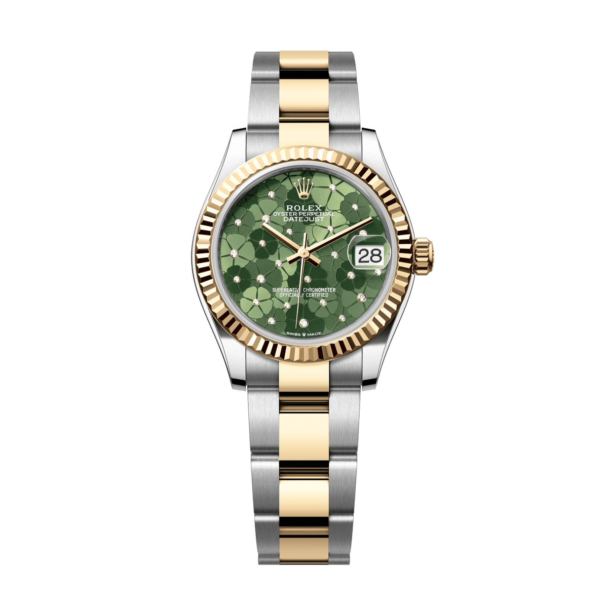 Rolex Datejust 31 mm Olive Green Floral Motif Diamonds Oystersteel 18k Yellow Gold Oyster 278273-0031