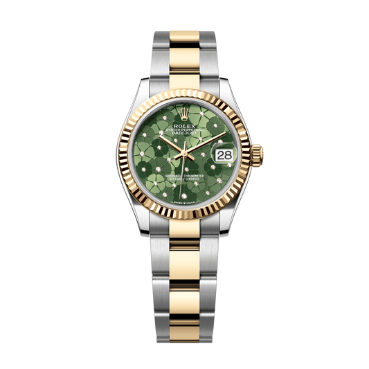 Rolex Datejust 31 mm Olive Green Floral Motif Diamonds Oystersteel 18k Yellow Gold Oyster 278273-0031