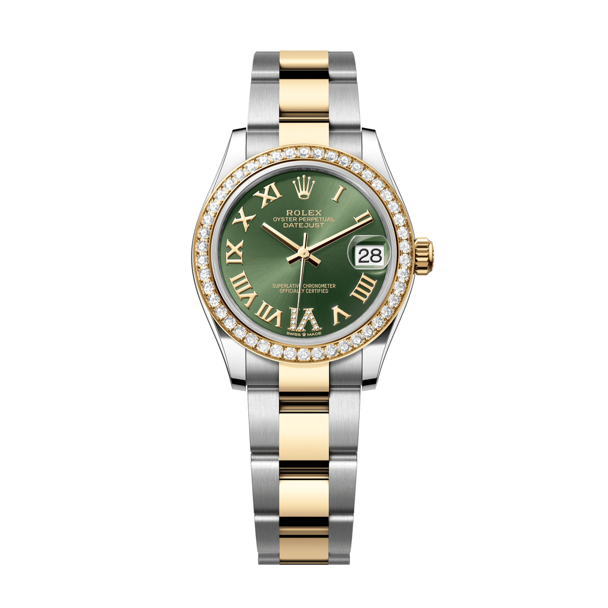 Rolex Datejust 31 mm Olive Green Diamonds 18k Yellow Gold Oyster 278383rbr-0015