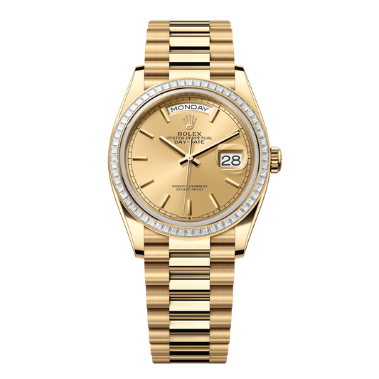 Rolex Day-Date 36 mm Champagne Diamond 18k Yellow Gold President 128398tbr-0010