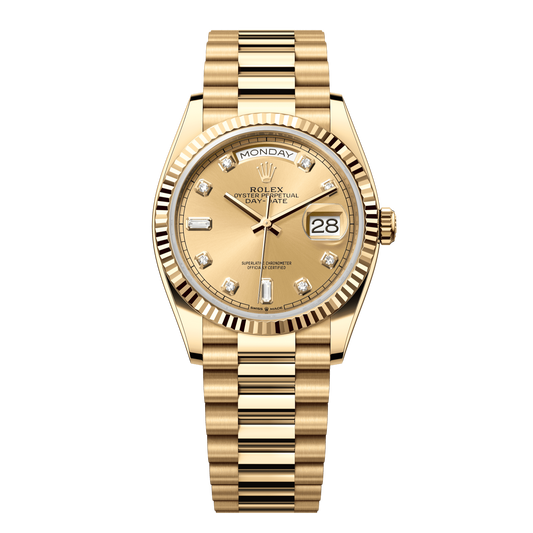 Rolex Day-Date 36 mm Champagne Diamonds 18k Yellow Gold President 128238-0008