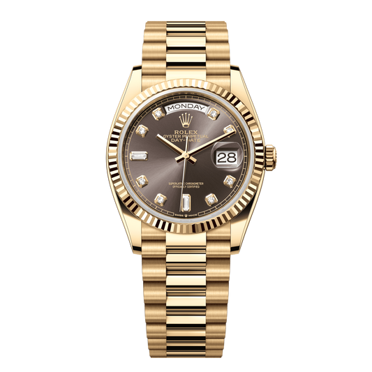 Rolex Day-Date 36 mm Dark Grey Diamonds 18k Yellow Gold President 128238-0022