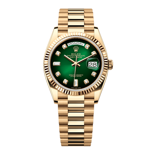 Rolex Day-Date 36 mm Green Ombré Diamonds 18k Yellow Gold President 128238-0069
