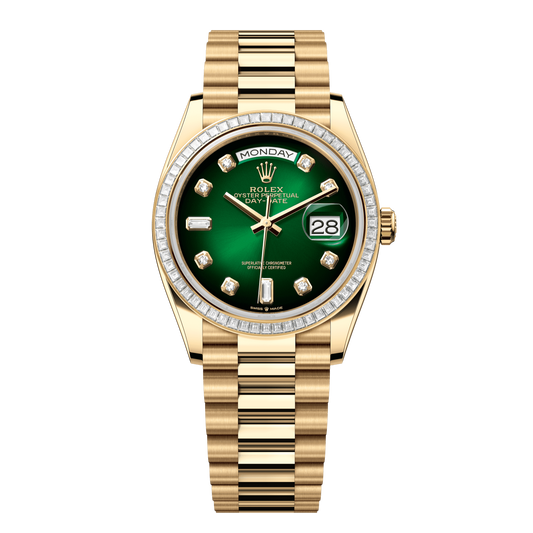 Rolex Day-Date 36 mm Green Ombre Diamond 18k Yellow Gold President 128398tbr-0008