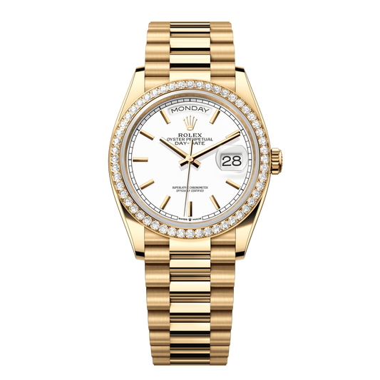 Rolex Day-Date 36 mm White Dial 18k Yellow Gold President 128348rbr-0047