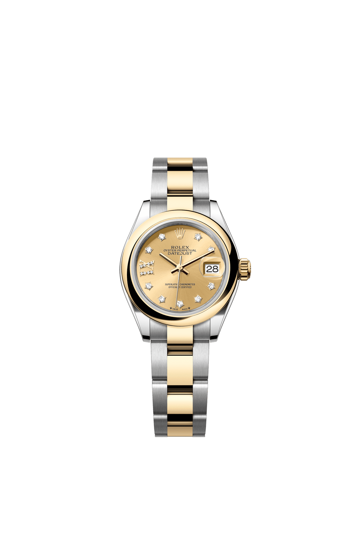 Rolex Lady-Datejust 28 mm 18 kt Yellow Gold Champagne Diamond Oyster 279163-0021
