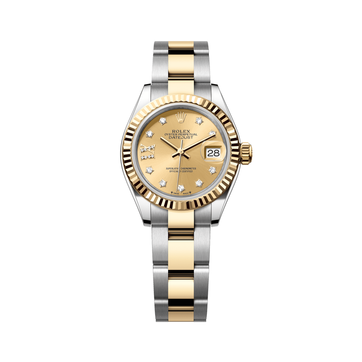 Rolex Lady-Datejust 28 mm 18 kt Yellow Gold Champagne Diamond Oyster 279173-0022