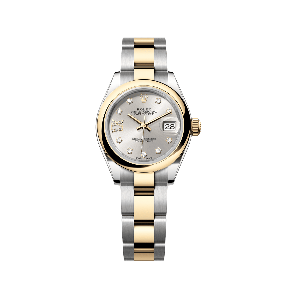 Rolex Lady-Datejust 28 mm 18 kt Yellow Gold Silver Diamond Oyster 279163-0004