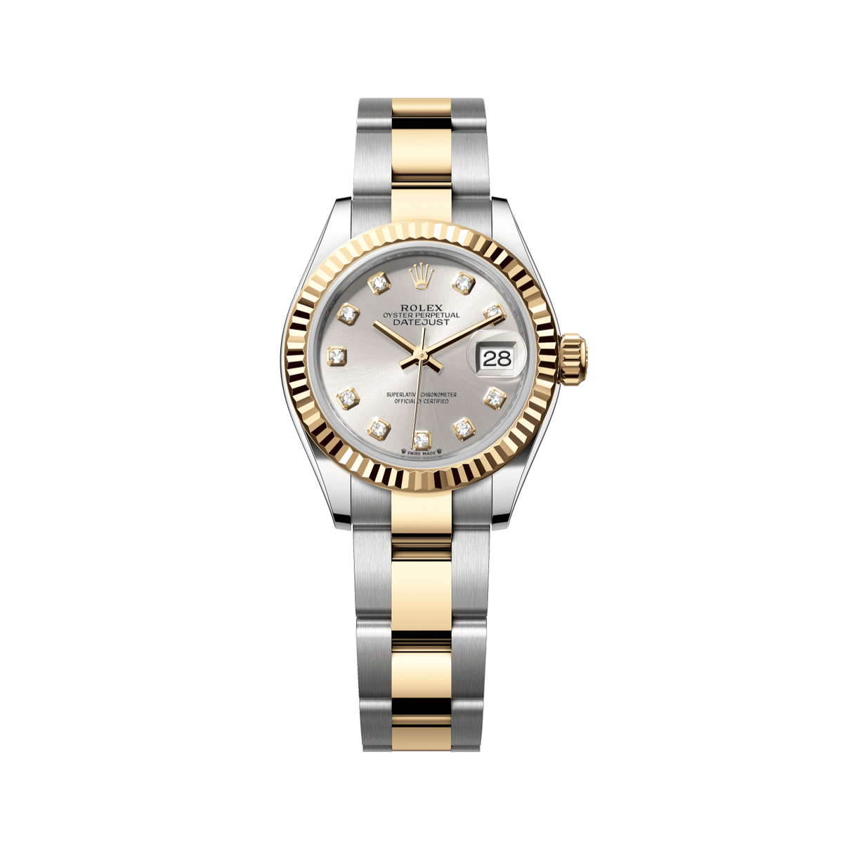 Rolex Lady-Datejust 28 mm 18 kt Yellow Gold Silver Diamond Oyster 279173-0008