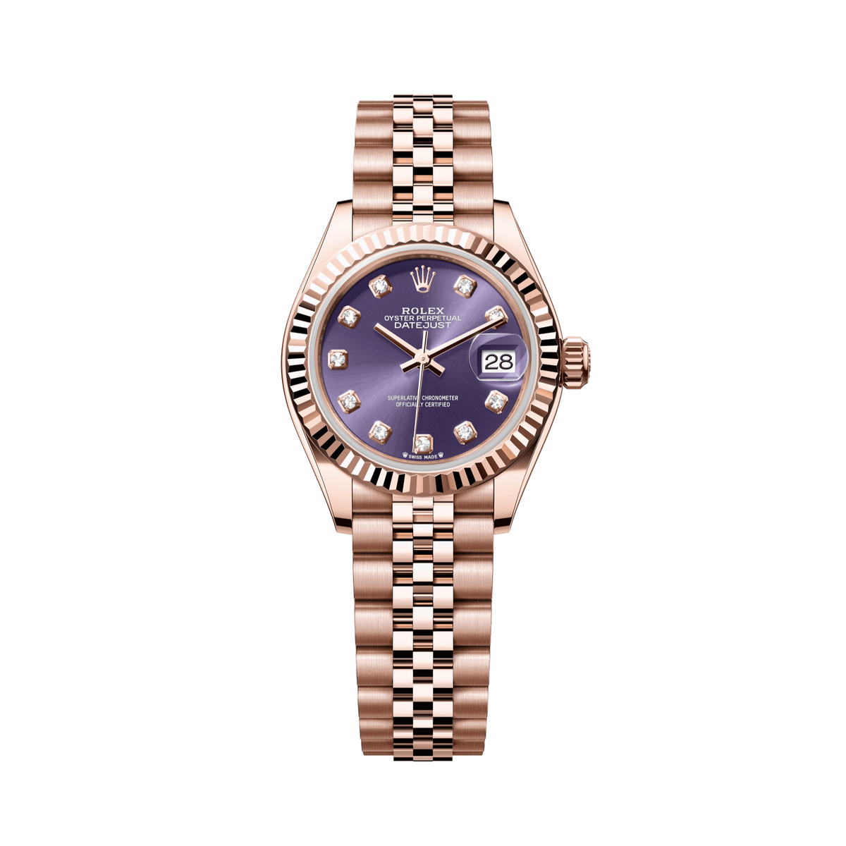 Rolex Oyster 28 mm Aubergine Diamonds 18k Everose Jubilee 279175-0020