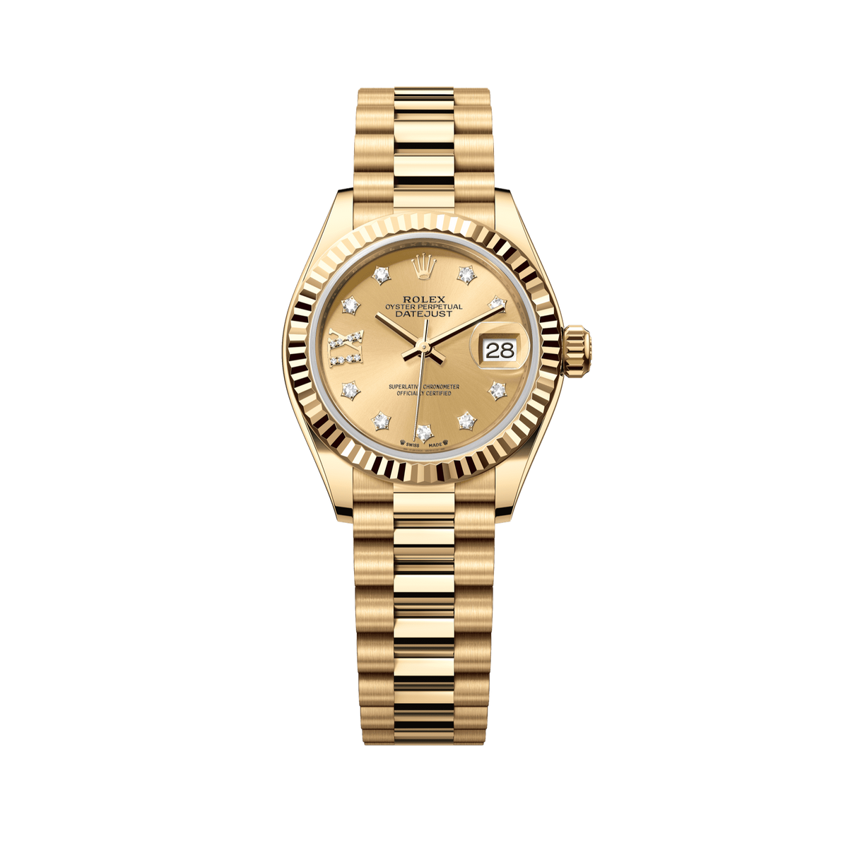 Rolex Oyster 28 mm 18k Yellow Gold Champagne Diamond President 279178-0013