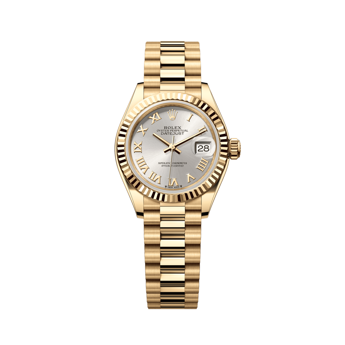 Rolex Oyster 28 mm 18k Yellow Gold Silver President 279178-0020