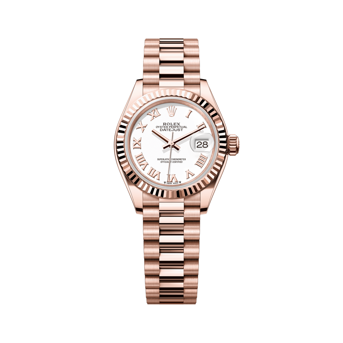 Rolex Oyster 28 mm White 18k Everose Gold President 279175-0021
