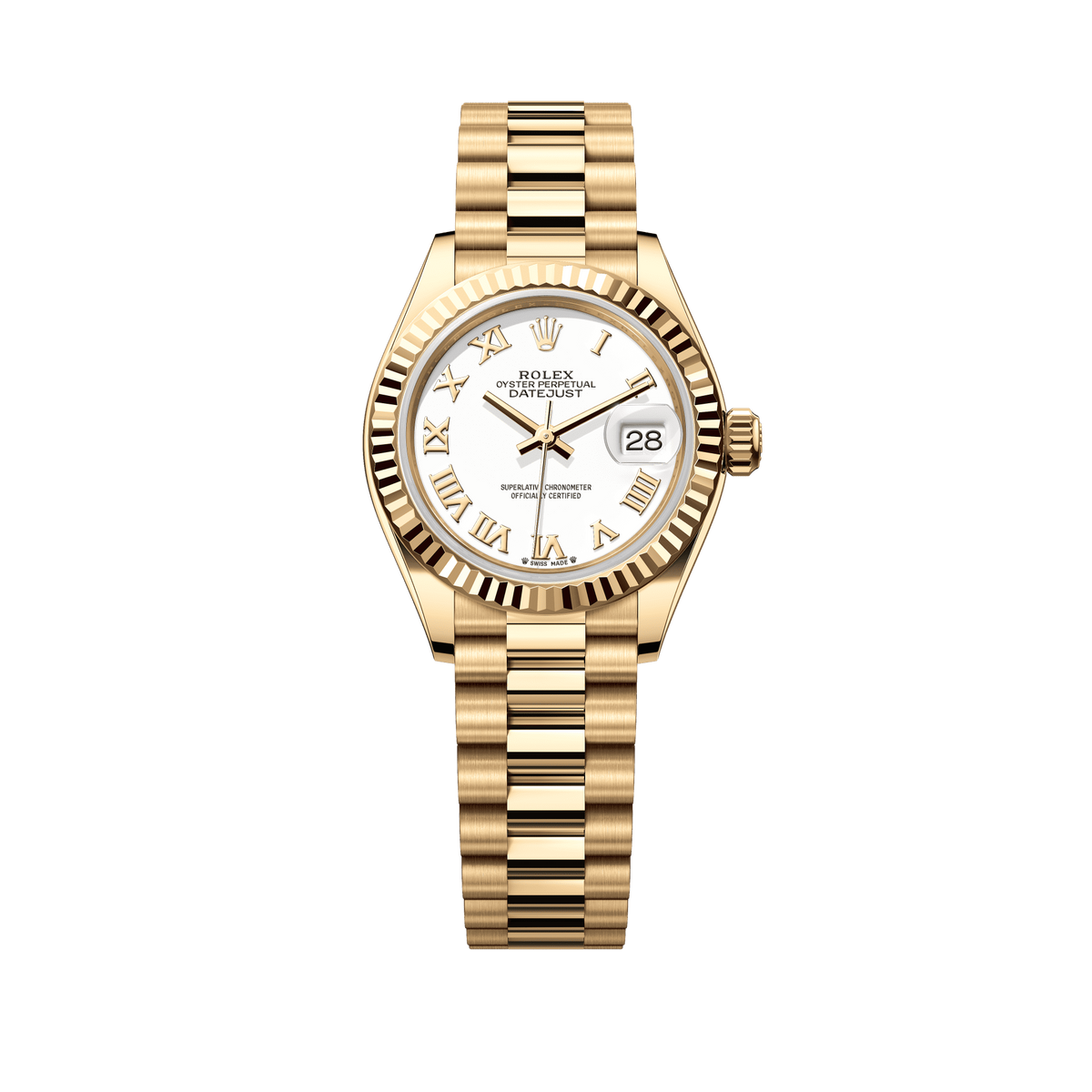 Rolex Oyster 28 mm 18k Yellow Gold White Dial 279178-0029