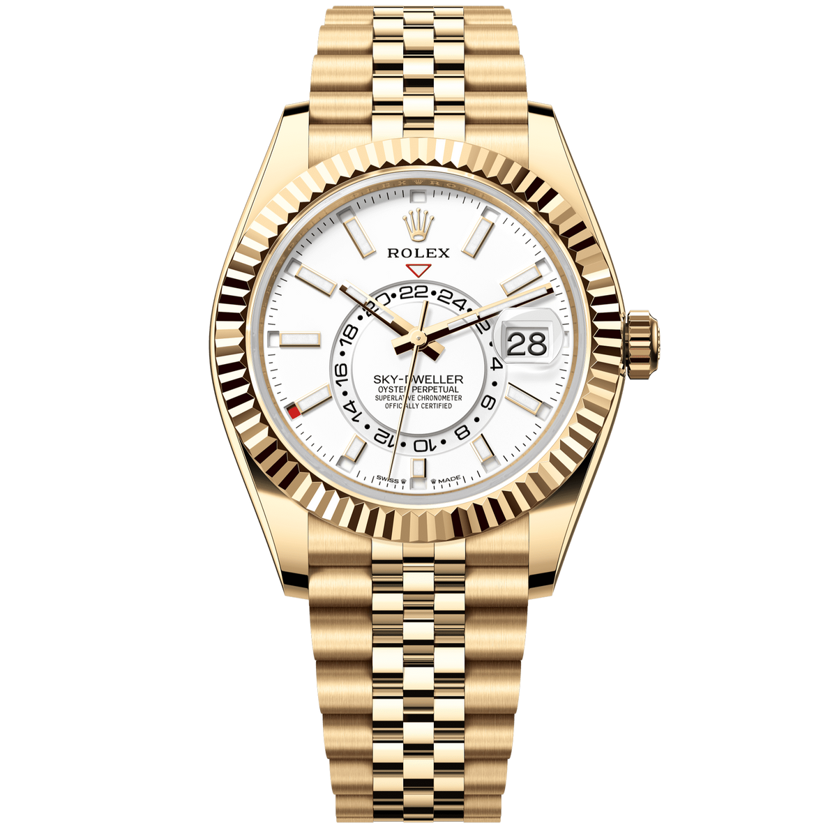 Rolex Sky-Dweller 42 mm Intense White 18k Yellow Gold Jubilee 336938-0006