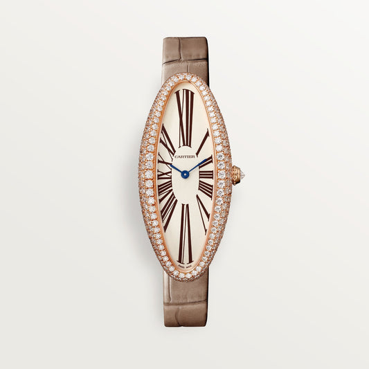 Cartier Baignoire Allongée Medium Rose Gold Silver Dial Strap WJBA0006