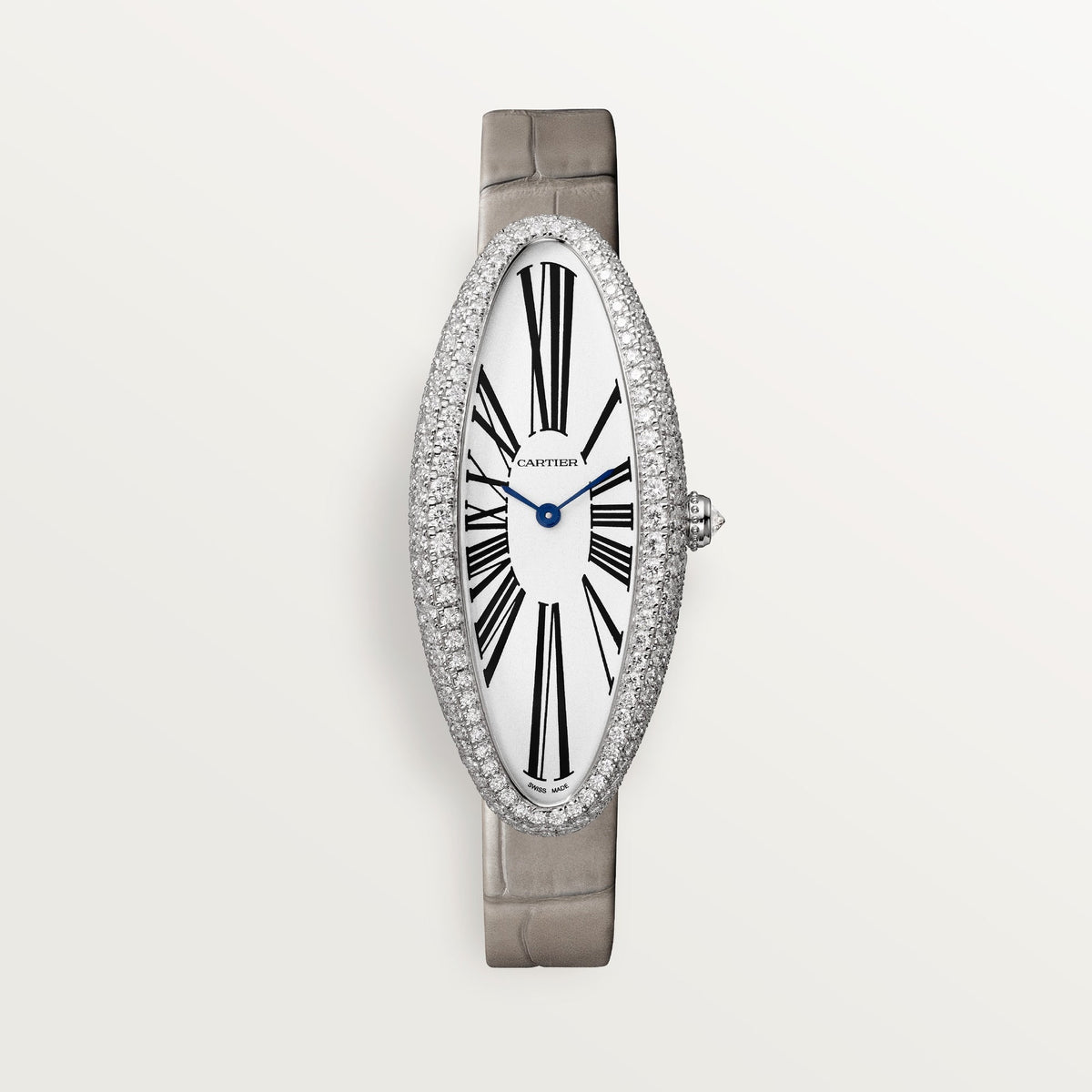Cartier Baignoire Allongée Medium White Gold Silver Dial Strap WJBA0007