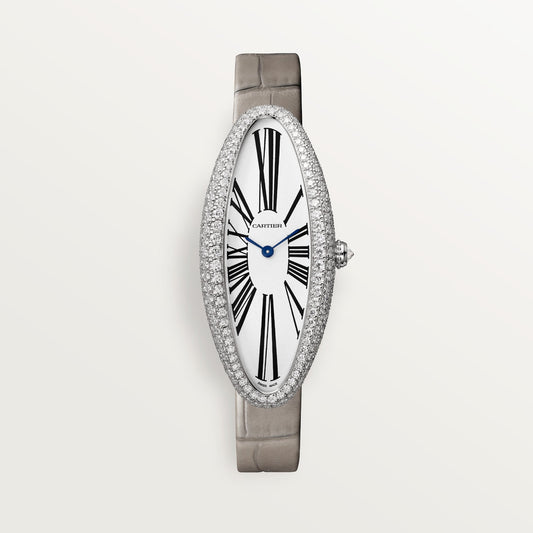 Cartier Baignoire Allongée Medium White Gold Silver Dial Strap WJBA0007