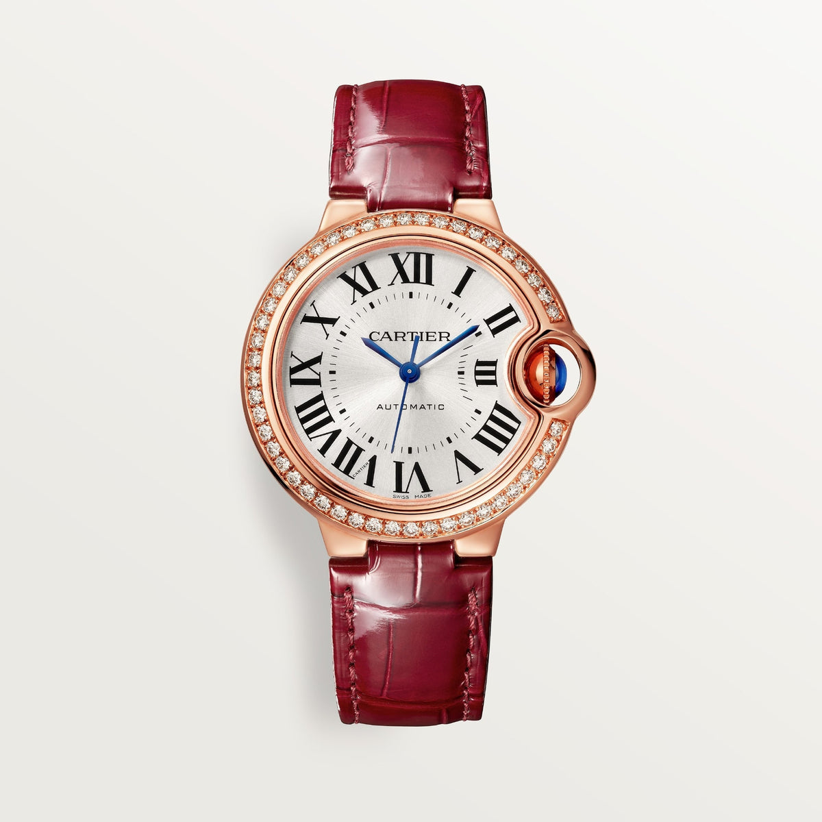 Cartier Ballon Bleu 33 mm Rose Gold Silver Dial Strap WJBB0033